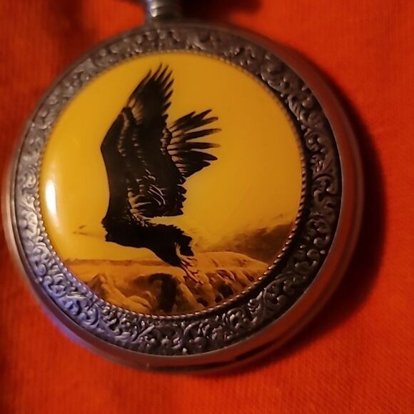 Phillip Crowe Eagle in Flight‎ Pocket Watch Majesti Watch Co. Quartz Silvertone - Picture 2 of 11